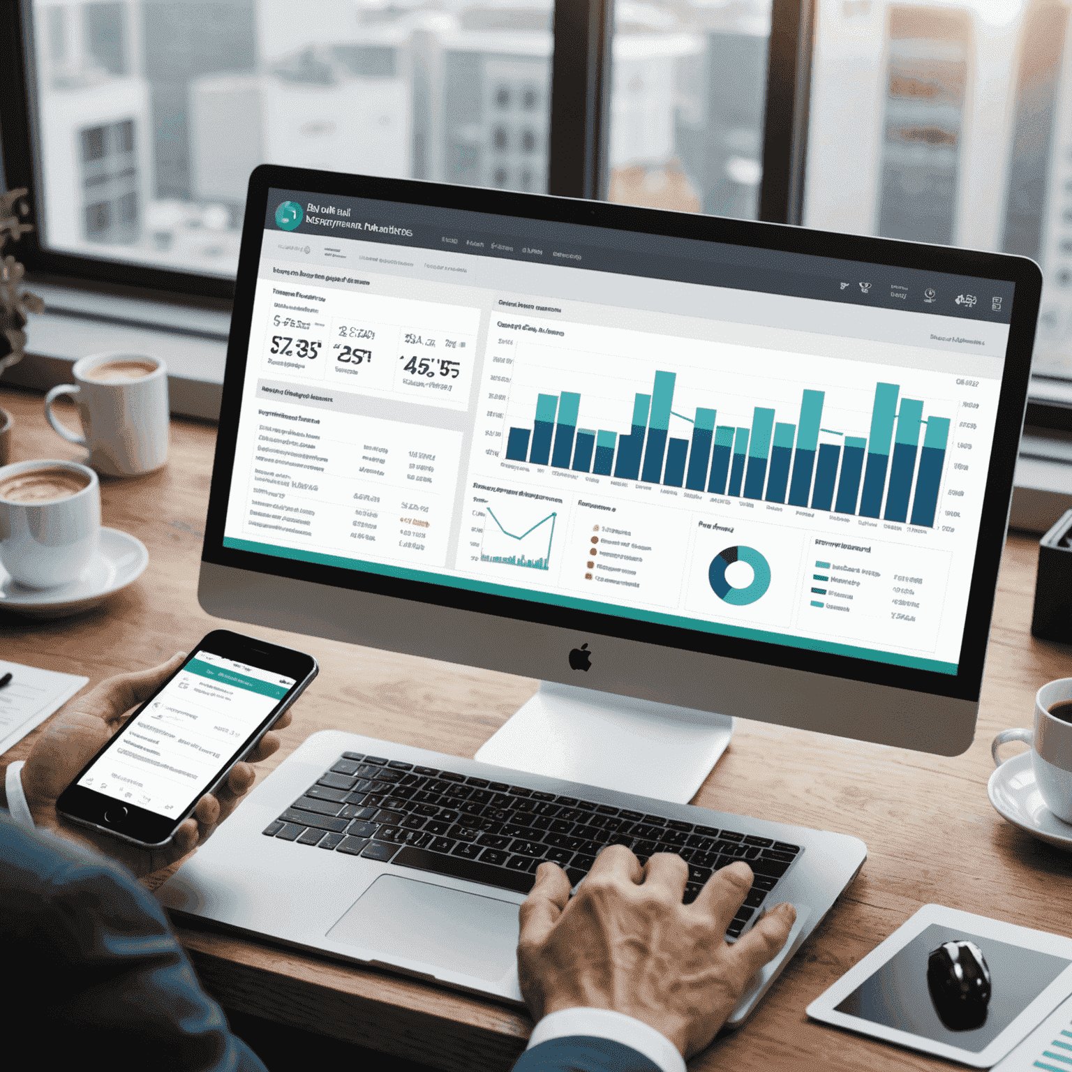 Screenshot of an ERP system dashboard showing key performance metrics and data visualizations