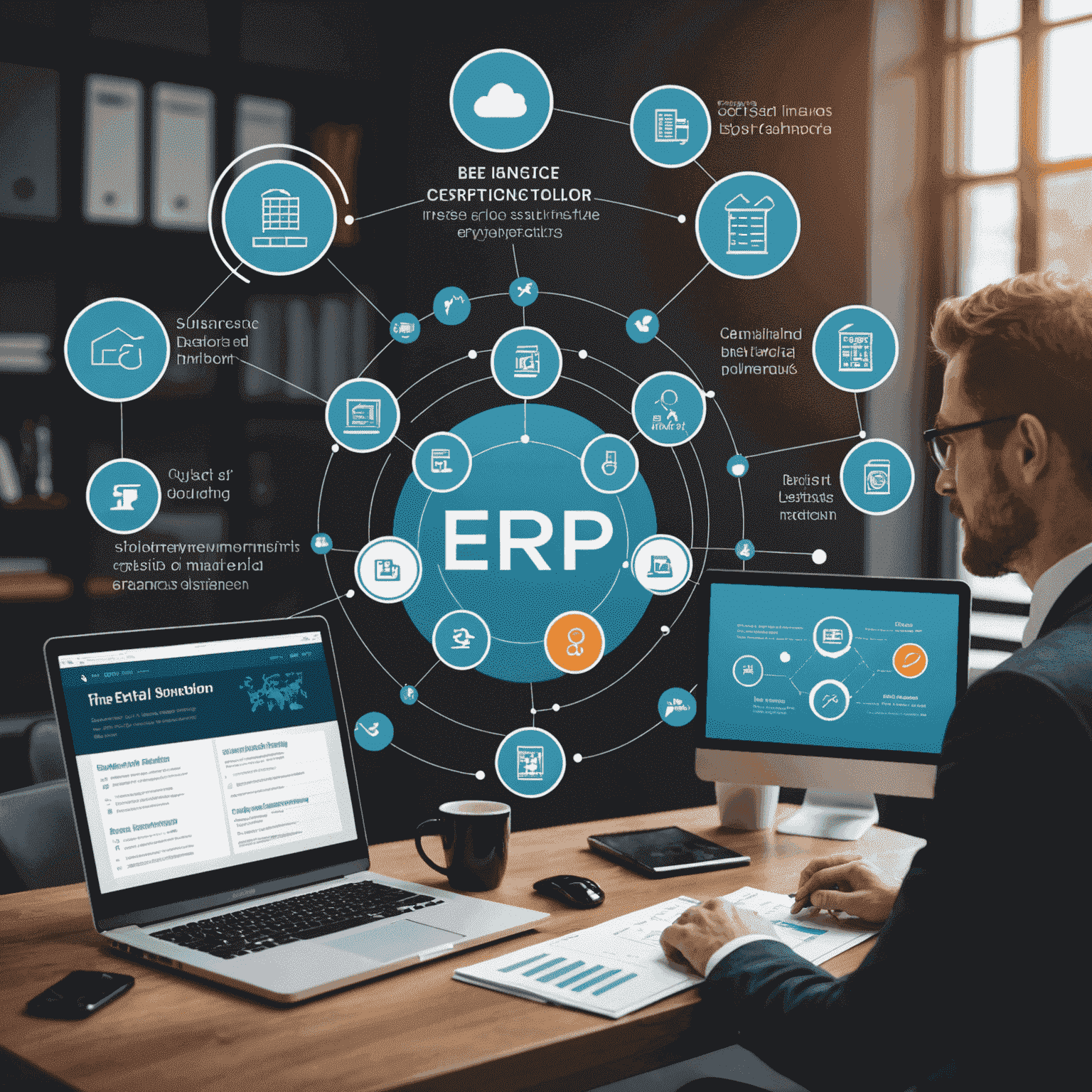 A professional-looking image showcasing the benefits of implementing an ERP system, such as increased efficiency, improved data accuracy, and better decision-making.